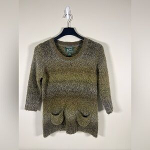 Woolrich Women's Brown Hues 3/4 Sleeve Crewneck Wool Blend Sweater Pockets Sz M
